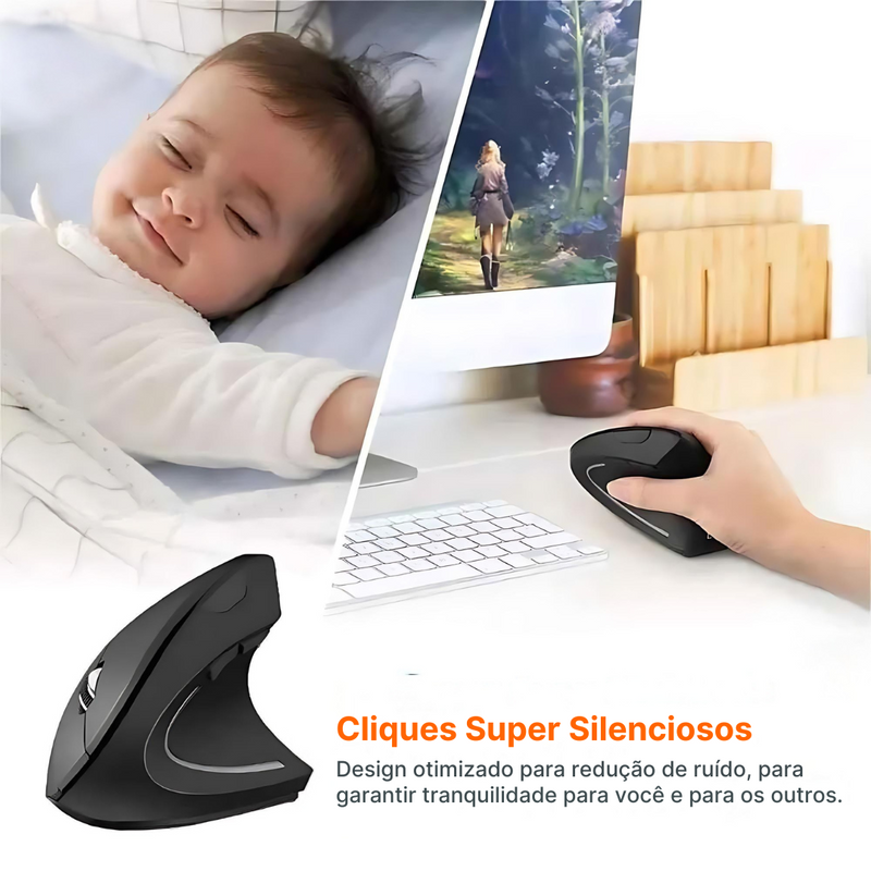 Mouse Ergonômico Vertical Sem Fio com 6 Botões